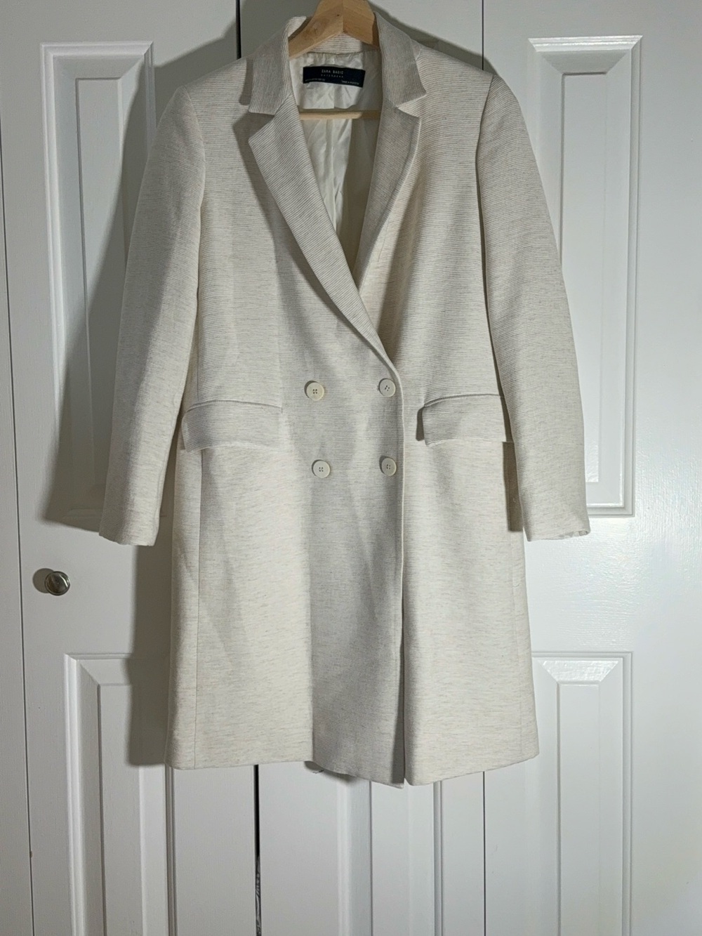Zara Off-White Double-Breasted Pea Coat